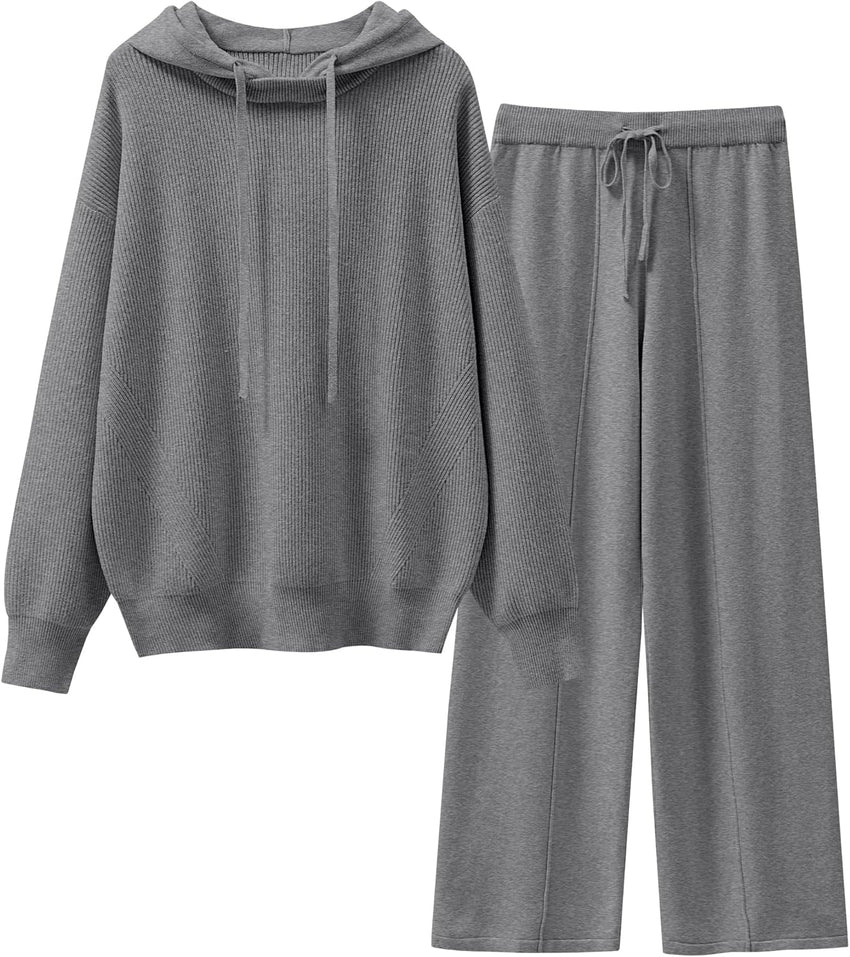 ANRABESS Women 2 Piece Outfits Sweater Sets Loose Long Sleeve Hoodies Knit Pullover Wide Leg Pants 2025 Fall Lounge Sweatsuit