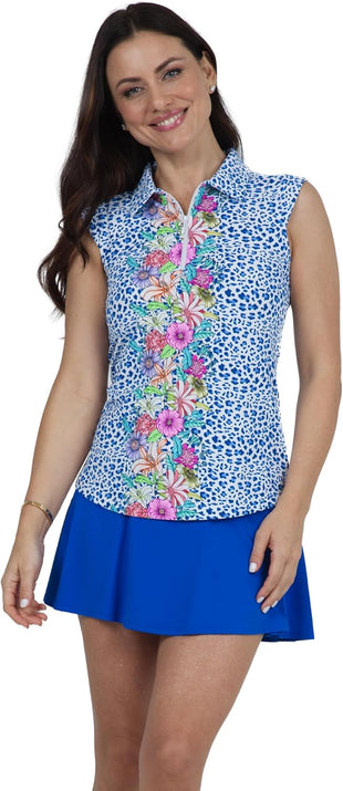IBKUL Athleisure Wear Sun Protective UPF 50+ Icefil Cooling-Carrie Print Sleeveless Polo-14872