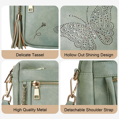 KITEVIUN Crossbody Bags for Women Trendy Leather Crossbody Purse Shoulder Handbags Butterfly Design