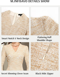 M.Infisavo Sheath Dresses for Women 2025 Notch V Neck 3/4 Sleeves Slim Fit Office Pencil Dress