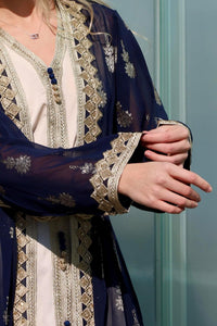 HUSN Embroidered Two-Piece Abaya Set Long Cardigan with Gold Embroidery with Plus Size Inner Slip Kaftan for Eid