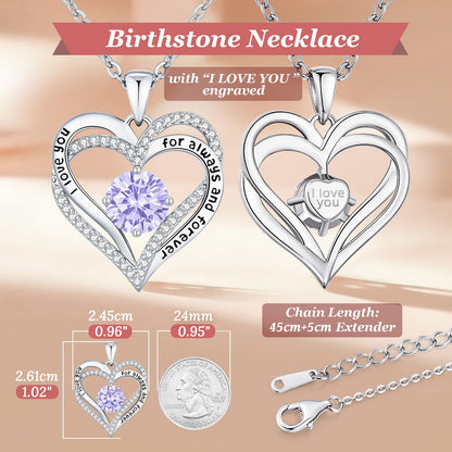 CDE Forever Love Heart Necklaces for Women, Wedding Anniversary, Valentine's，Birthday Mothers Christmas Day Gifts for Mom, Mother, Wife, S925 Silver Jewelry with Birthstone Pendant