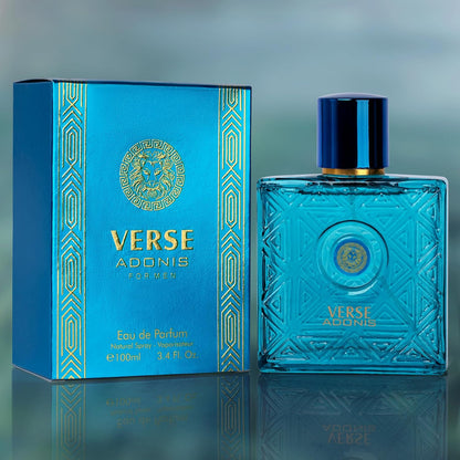 NovoGlow Verse Adonis Eau De Parfum for Men 3.4 Fl. Oz. 100ml Men's Perfume Refreshing Combination of Woody Floral & Fruity Scents - Masculine Scent Lasts All Day A Gift for Any Occasion