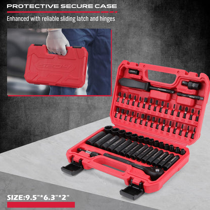 29-Piece 1/2" Drive Impact Socket Set, SAE (3/8 to 1 inch) and Metric (10-24mm) Sizes with Extension Bars Standard Deep Socket Set CR-V Material High Durability Impact Wrench