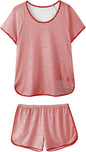 Hilinker Womens Sexy Pajama Set Ruched Lace Trim Cami and Shorts Summer Cute Pjs 2 Piece