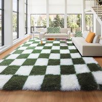 KICMOR Navy Blue and Cream White Rugs for Living Room, 4x6 Fluffy Fuzzy Shag Checkered Rug Shaggy Carpet for Bedroom, Soft Plush Area Rug for Nursery Toddler Room Classroom Study Room Kids Room
