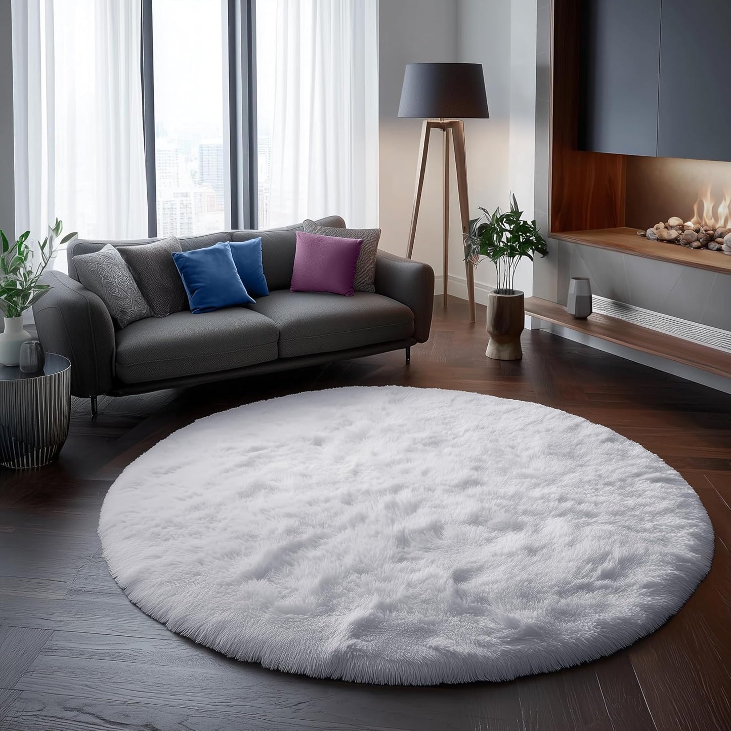 Amdrebio Light Pink Round Rug 4Ft for Girls Bedroom, Fluffy Circle Area Rugs for Kids Room Decor Aesthetic, Cute Shag Fuzzy Carpet for Nursery, Preppy Dorm, Classroom, Playroom, Teen, Baby, Washable