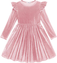 Arshiner Toddler Velvet Dress Little Girls Fall Winter Long Sleeve Ruffle Holiday Birthday Party Dresses with Pockets
