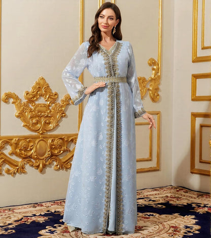 Embroidery Abayas for Women Muslim Moroccan Floral Maxi Kaftan Dress Arabic Islamic Dubai Robe Ramadan Prayer Clothes