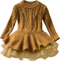 NNJXD Princess Girl Long Sleeve Autumn Winter Dress Tulle Party Dresses