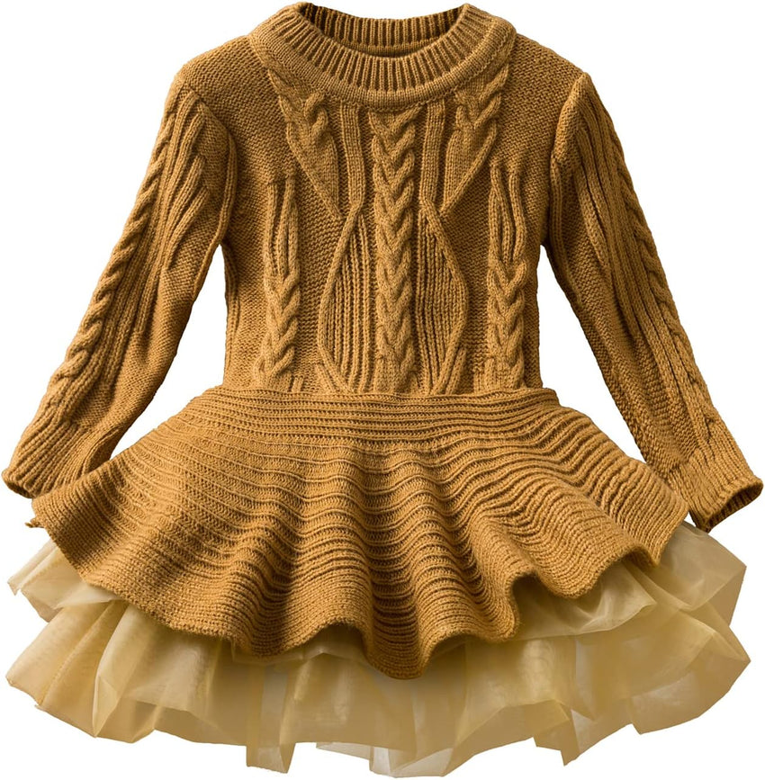 NNJXD Princess Girl Long Sleeve Autumn Winter Dress Tulle Party Dresses