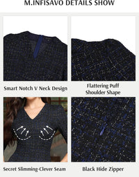 M.Infisavo Sheath Dresses for Women 2025 Notch V Neck 3/4 Sleeves Slim Fit Office Pencil Dress