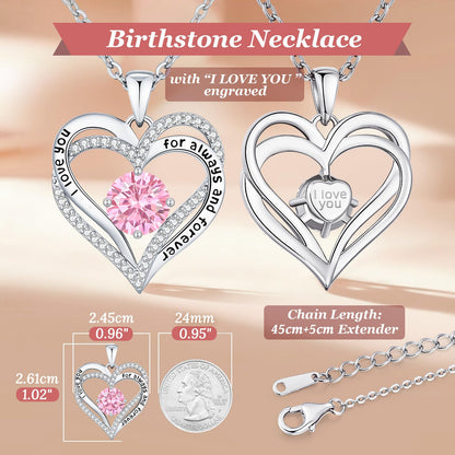 CDE Forever Love Heart Necklaces for Women, Wedding Anniversary, Valentine's，Birthday Mothers Christmas Day Gifts for Mom, Mother, Wife, S925 Silver Jewelry with Birthstone Pendant