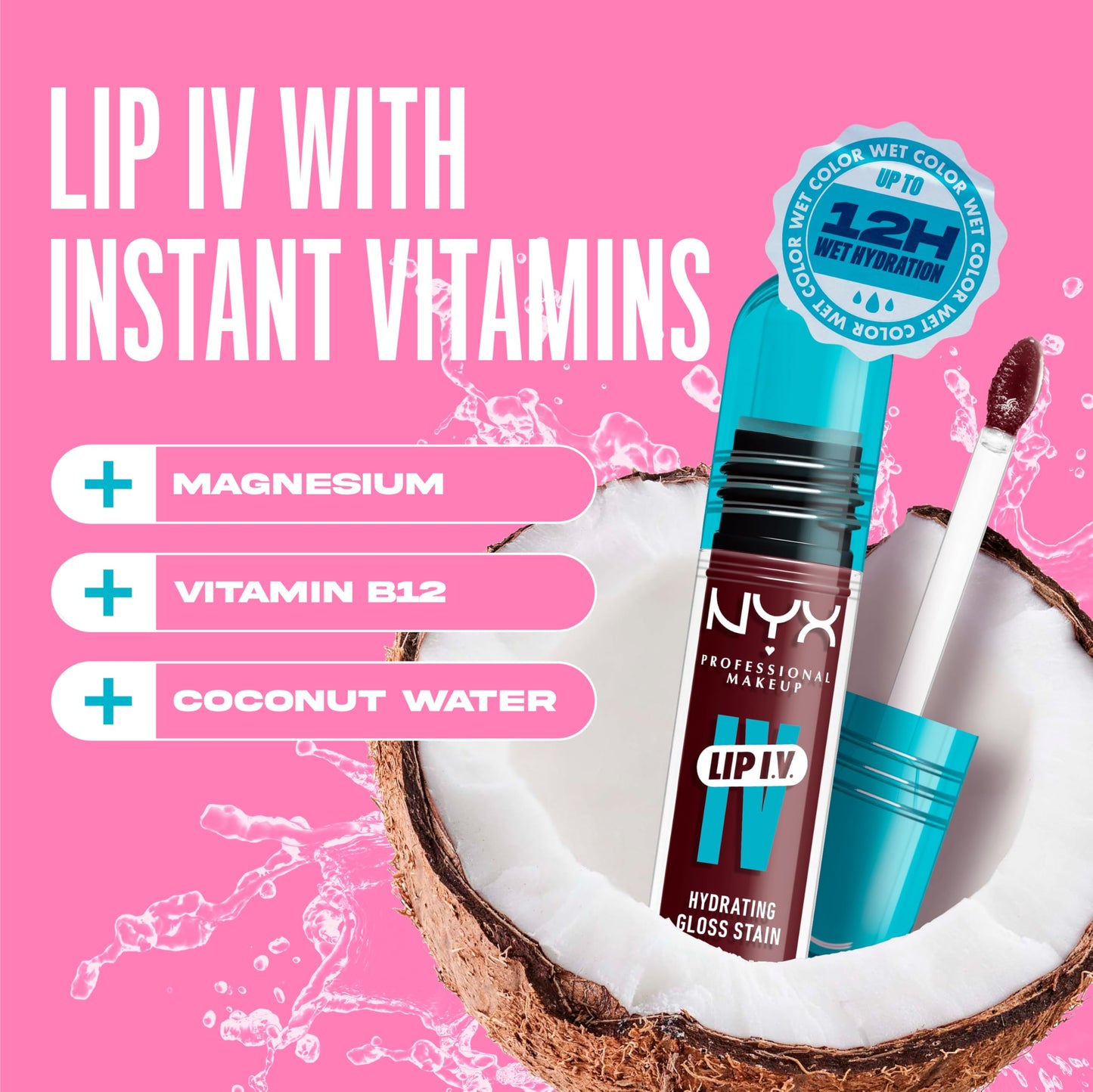 NYX PROFESSIONAL MAKEUP Lip IV Hydrating Glossy Lip Stain with 12HR Hydration - Drippin In Rose (Pink)