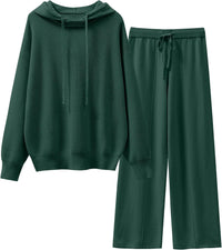 ANRABESS Women 2 Piece Outfits Sweater Sets Loose Long Sleeve Hoodies Knit Pullover Wide Leg Pants 2025 Fall Lounge Sweatsuit