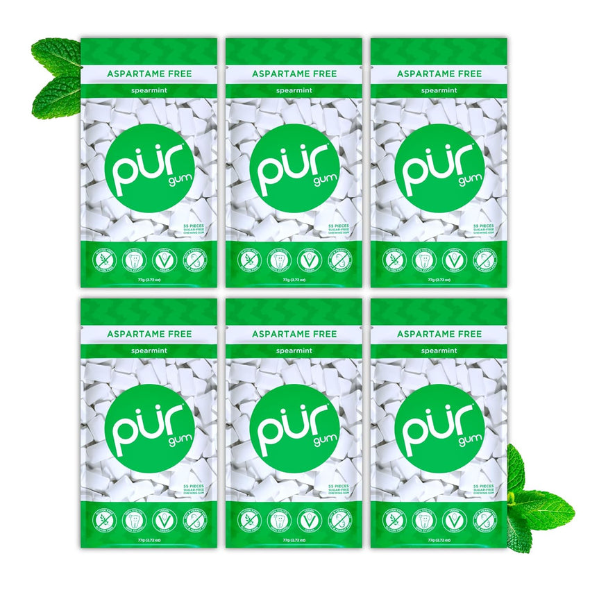PUR Gum | Aspartame Free Chewing Gum | 100% Xylitol | Natural Spearmint Flavored Gum, 55 Pieces (Pack of 3)
