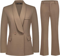 Women's Business Suit 2 Piece Set Shawl Sollar Blazer Bootcut Pants Suits for Women