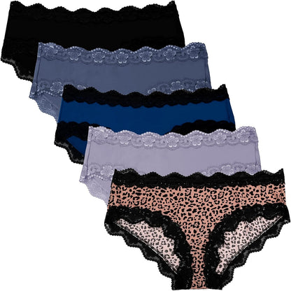 ADOVAKKER Women's Underwear Low Rise Lady Micro Smooth Breathable Briefs Hipster Panties Multipack Printing J-S1