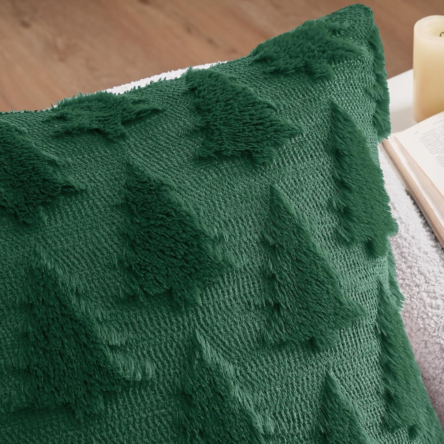 MIULEE Christmas Throw Pillow Covers Dark Green Christmas Decorations Set of 2 Xmas Tree 18x18 Pillow Covers Soft Plush Faux Wool Pillowcases Holiday Festivals Winter Home Decor Sofa Couch Bed Porch
