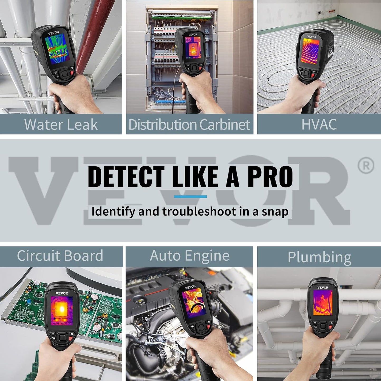 VEVOR Thermal Imaging Camera, 320 x 240 Pixels Super Resolution, 25Hz Refresh Rate Infrared Camera with -4 to 752°F Temperature Range, 32G Built-in SD Card, and Rechargeable Li-ion Battery