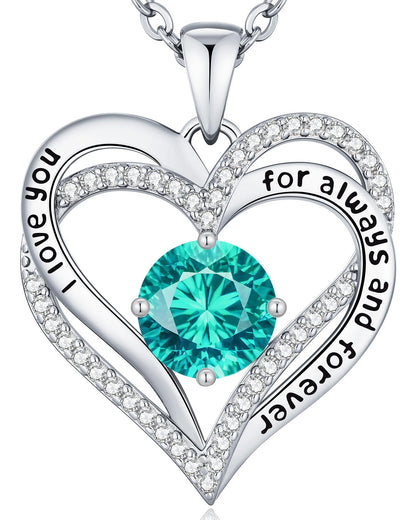 CDE Forever Love Heart Necklaces for Women, Wedding Anniversary, Valentine's，Birthday Mothers Christmas Day Gifts for Mom, Mother, Wife, S925 Silver Jewelry with Birthstone Pendant