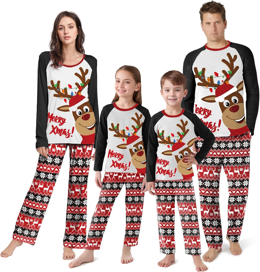 IFFEI Matching Family Pajamas Sets Christmas PJ's Letter Print Top and Plaid Bottom Sleepwear Jammies with Pockets