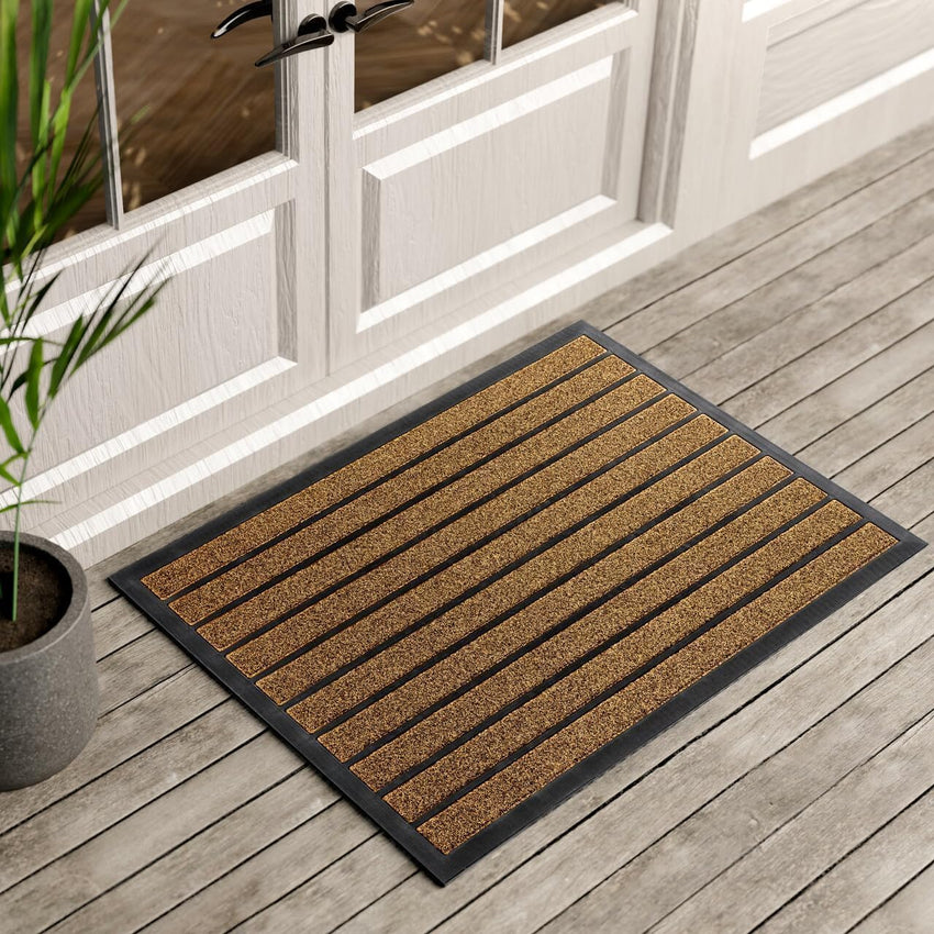 ubdyo Extra Durable Door Mat - Dirt Trapping Outdoor Welcome Mats - Non-Slip Outdoor Indoor Entrance - Low Profile Front Doormat (30" x 17", Bright Brown)