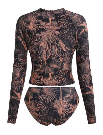 ZAFUL Womens Rash Guard Swimsuits Long Sleeve Sun Protection Bathing Suit Tropical Swim Shirts with Briefs Multi Floral S