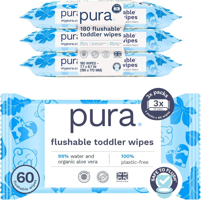 Pura Natural Sensitive Baby Wipes, 99% Water, Unscented & Hypoallergenic, Suitable for Sensitive & Eczema-prone Skin, Hypoallergenic, EWG Verified, 10 Pack of 60 Wet Wipes (600 Diaper Wipes) Bulk Buy