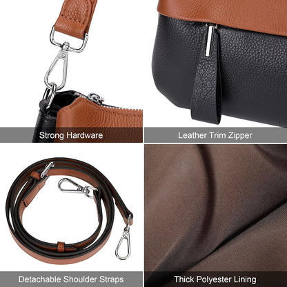 Over Earth Genuine Leather Crossbody Bags for Women Small Crossbody Handbag Shoulder Purses with 2 Detachable Straps