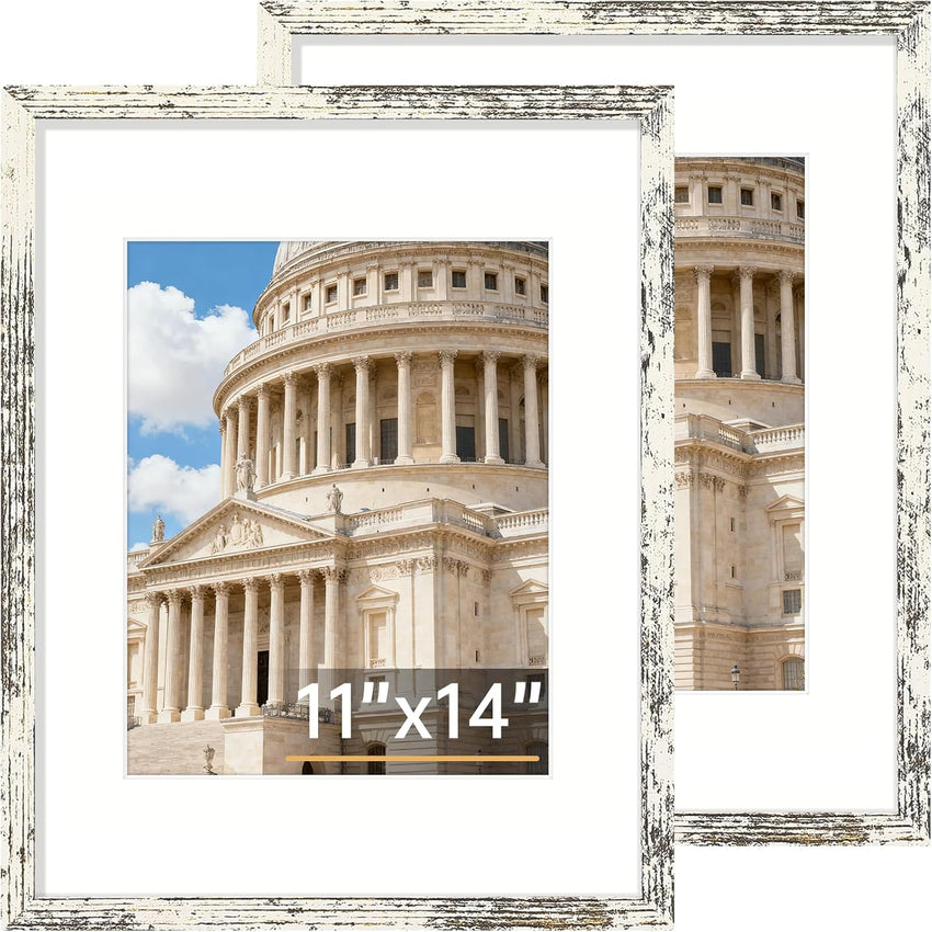 Vittanly 8x10 Picture Frame Set of 2, Solid Wood Frame for Wall or Tabletop, Display Photo 5x7 with Mat or 8x10 without Mat, Natural