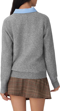 CIDER Women's Cute Sweater Crew Neck Long Sleeve Floral Pullover Fall Winter Sweaters Loose Fit Knit Top