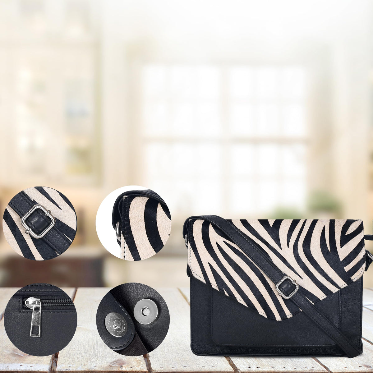 Leather Flapover Crossbody Handbag Purse for Women with Adjustable Strap & Overflap Snap Closure Tote/Bag