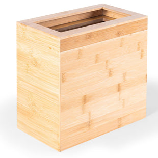 Bamboo Wooden Trash bin with Bin Liner Built-in Frame and Premium Lid - Rectangular Waste Basket with Bin Liners for Bathroom, Bedroom, Living Room, Kitchen, Office, Vanity, Salon or Spa