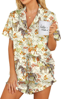 Ekouaer Womens Satin Pajamas Set Button Down 2 Piece Silk Pjs Shorts Set Ruffle Lingerie Notch Collar Sleepwear