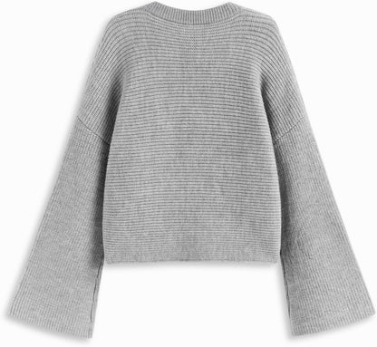 CIDER Cropped Sweaters for Women Trendy Wrap Sweater Bell Sleeve Ribbed Knit Pullover Sweater Fall Outfits