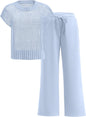 ANRABESS Women Two Piece Outfits Crochet Sheer Knit Sweater Top Wide Leg Pants Lounge Matching Sets Sweatsuit Travel Clothes