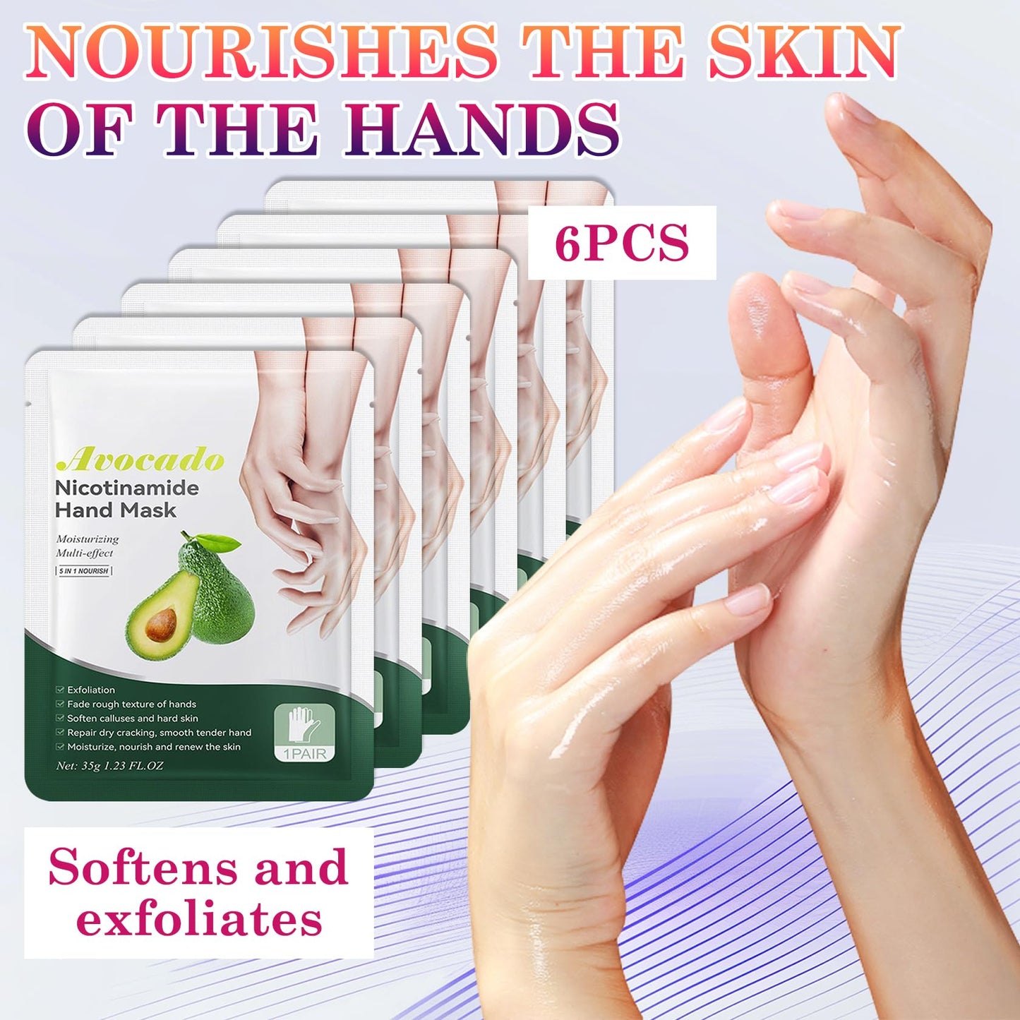 LZYLLS 6 Pairs Hand Masks Moisturizing Gloves, Hydrating Hand Mask Moisturizer Gloves Care for Dry Cracked Hands, Smooth Long Lasting Soft Firming Hand Mask Gift Set for Men Women（A