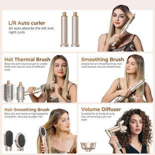 Ukliss 8 in 1 Hair Dryer Brush & Multi Hot Air Styler–Foldable 110,000 RPM Blow Dryer Brush Tool Set with Diffuser Auto-Wrap Curler for Fast Drying Curling Straightening Hair Daily Styling (1.25'')