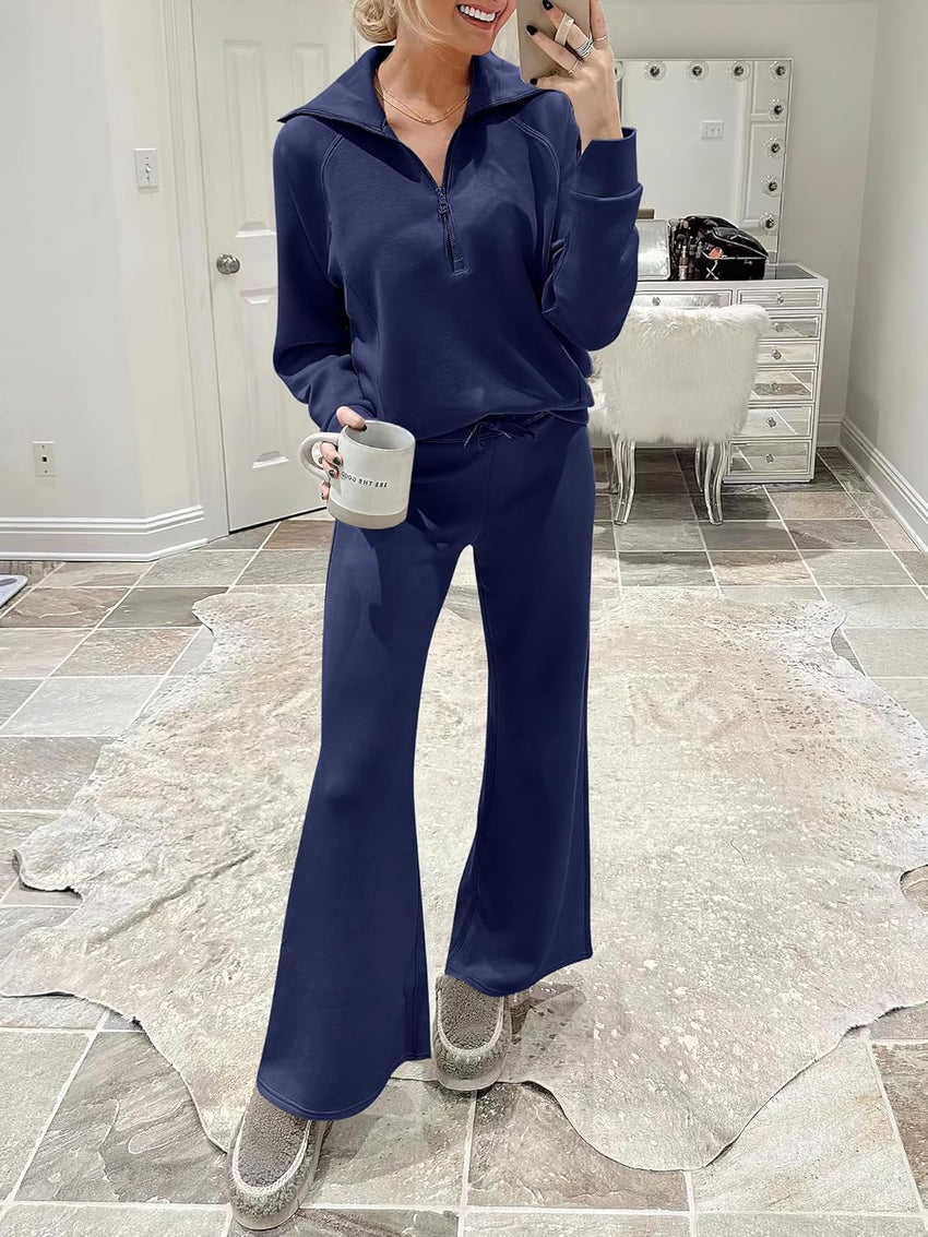 ANRABESS Women 2 Piece Outfits 2025 Fall Fashion Airport Wide Leg Pants Lounge Set Leisure Travel Vacation Clothes Sweatsuits