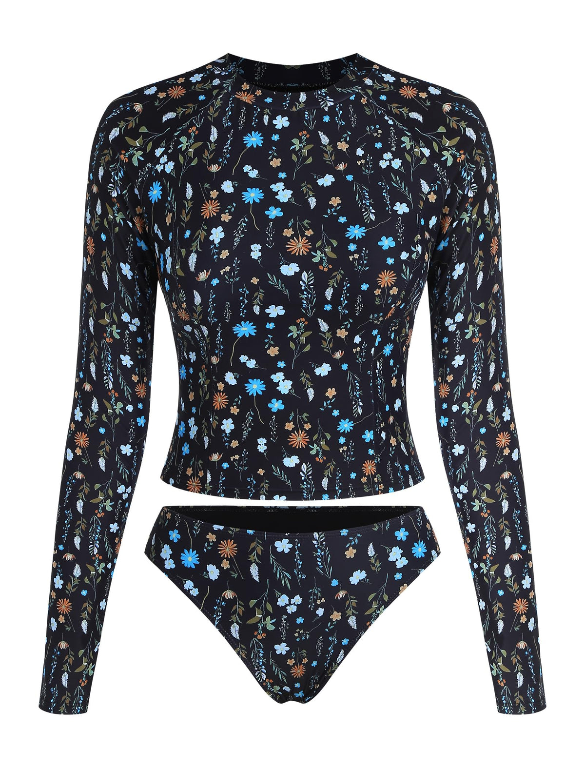 ZAFUL Womens Rash Guard Swimsuits Long Sleeve Sun Protection Bathing Suit Tropical Swim Shirts with Briefs Multi Floral S