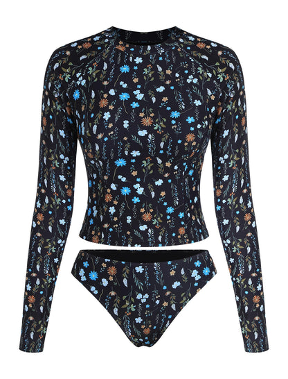 ZAFUL Womens Rash Guard Swimsuits Long Sleeve Sun Protection Bathing Suit Tropical Swim Shirts with Briefs Multi Floral S