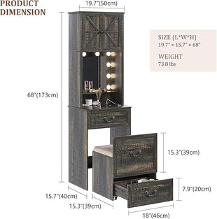 Compact Vanity with Hidden Chair | Mini Dorm Organizers and Storage Dressing Table Desk Gift for Girls Lady with 2 Large Drawers Shelves Mirror Lights for Small Bedroom (White)