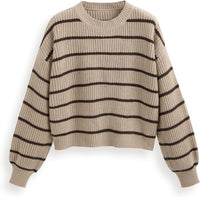 CIDER Women’s Cropped Striped Sweater Long Sleeve Crew Neck Trendy Pullover Tops