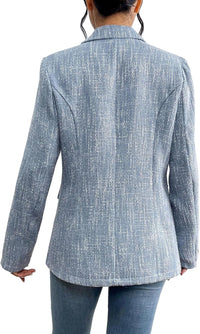Mina Self 2025 Fall Women's Tweed Blazer - Double-Breasted Fully-Lined Fashion Slim Casual Work Office Jacket with Pockets