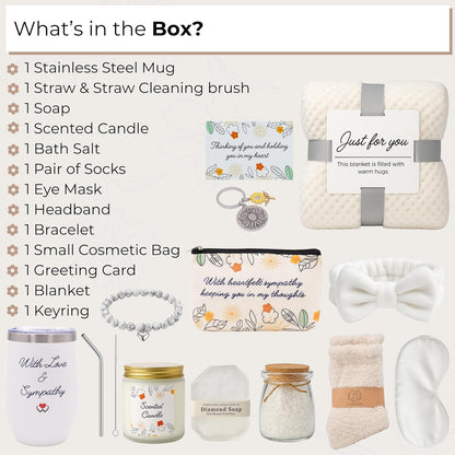 Sympathy Gift Baskets for Loss of Loved One - Best Bereavement Gifts Basket - Thinking of You Gifts - Condolences Gift Basket for Loss - Care Package For Women - Get Well Gifts For Women After Surgery