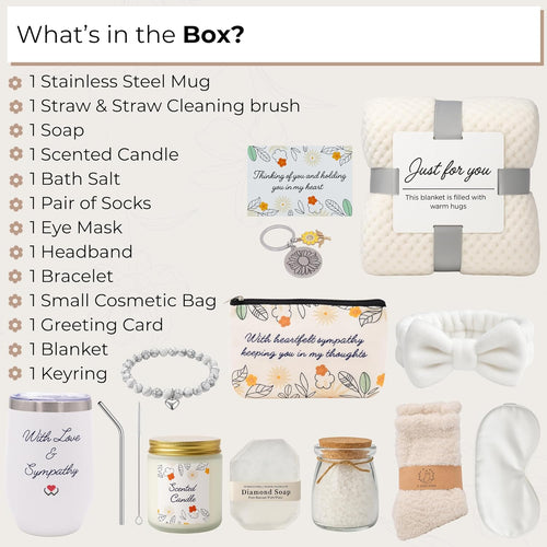 Sympathy Gift Baskets for Loss of Loved One - Best Bereavement Gifts Basket - Thinking of You Gifts - Condolences Gift Basket for Loss - Care Package For Women - Get Well Gifts For Women After Surgery