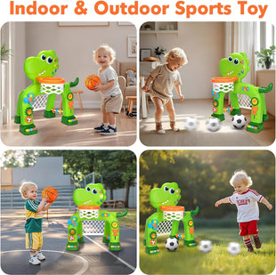 Toddler Basketball Hoop & Soccer Goal, Baby Toys for 1 2 3 Year Old Boys Girls, Kids Sports Toy with Light Sound Music, Dinosaur Toys for 12-16-18 Months, Christmas Birthday Gifts for Ages 1-3