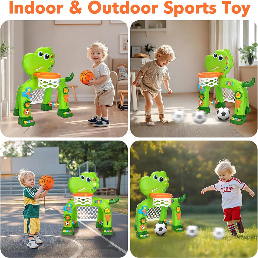 Toddler Basketball Hoop & Soccer Goal, Baby Toys for 1 2 3 Year Old Boys Girls, Kids Sports Toy with Light Sound Music, Dinosaur Toys for 12-16-18 Months, Christmas Birthday Gifts for Ages 1-3