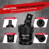 Impact Universal Joint-Socket Swivel Set: 3-Piece 1/2", 3/8", 1/4" Flexible Socket Swivel Set Premium CR-MO Steel U Joint Adapter Wobble